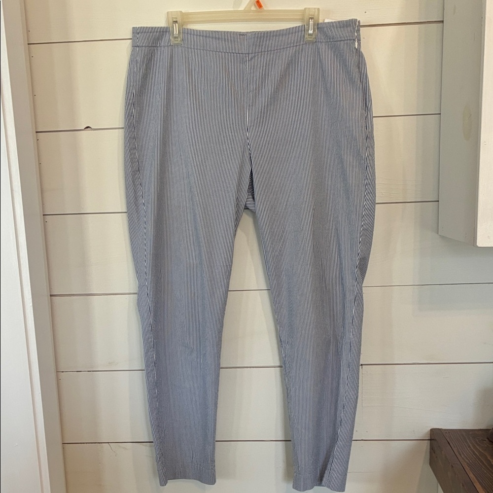 Talbots Blue and White Pinstripe Trousers Pants Side Zip Size 14